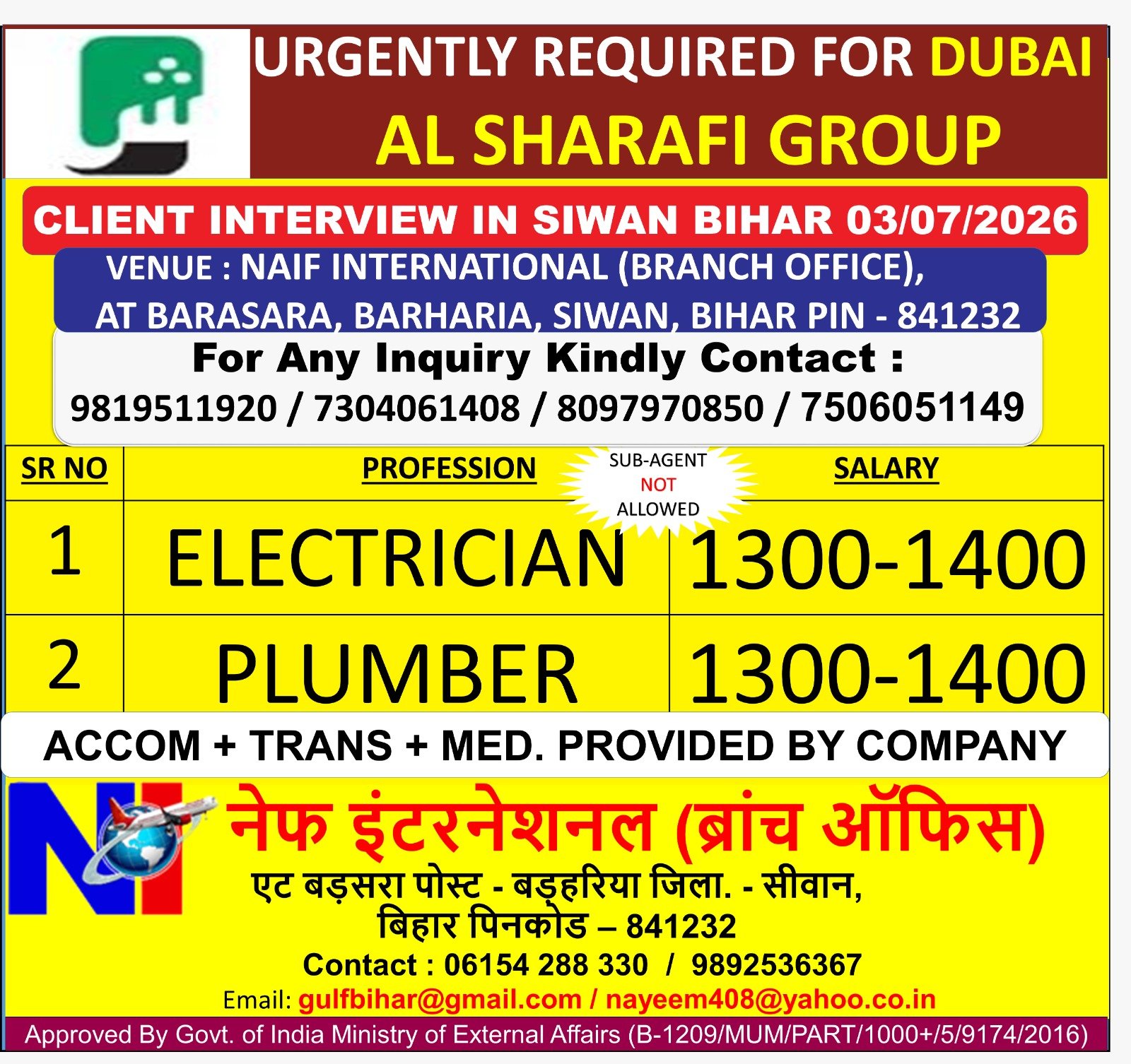 Dubai Electrician & Plumber Jobs 2026 – Al Sharafi Group UAE Recruitment
