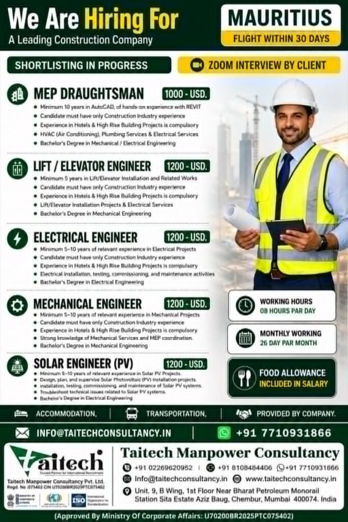 Mauritius Construction Company Jobs 2026 | Zoom Interview | Apply Now
