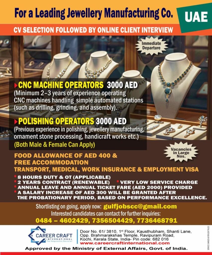 UAE Jewellery Manufacturing Jobs 2026 | Apply Online