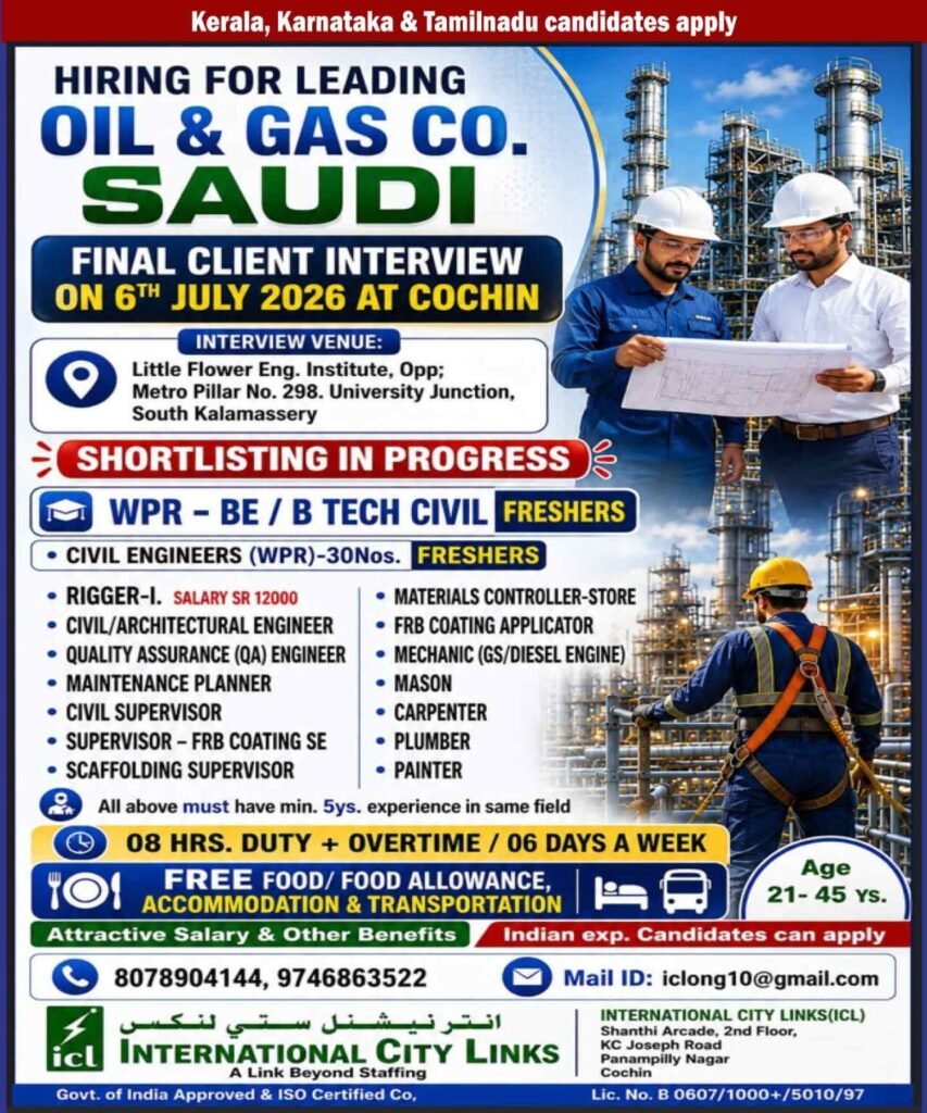 Saudi Arabia Oil & Gas Jobs 2026 – Free Food, Accommodation & Overtime 