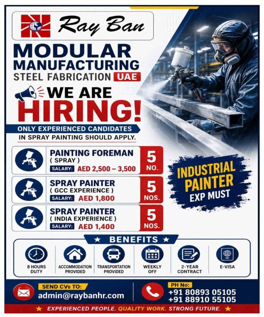 UAE Steel Fabrication Jobs 2026 | Industrial Spray Painter Vacancies | Apply Now