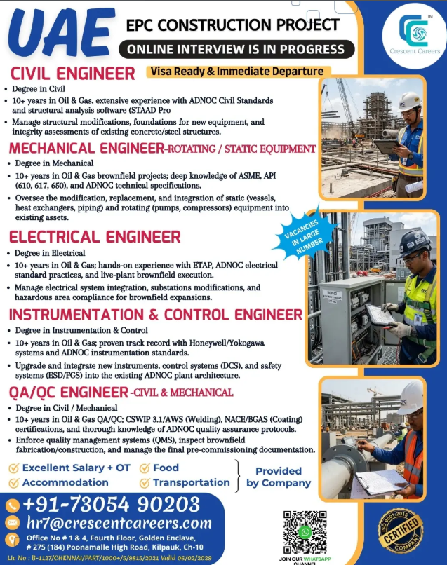 UAE - Hiring For a prestigious EPC Construction Project.