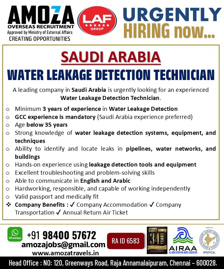 Saudi Arabia Water Leakage Detection Technician Jobs 2026 