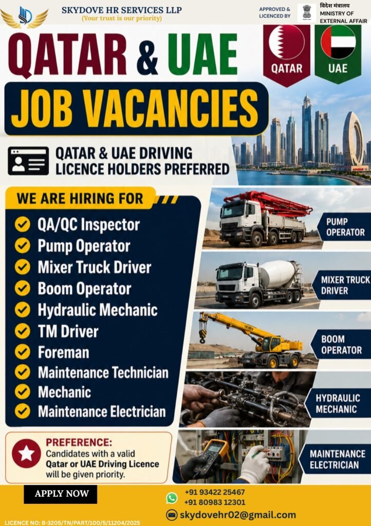 Qatar & UAE Job Vacancies 2026 – Multiple Construction & Equipment Operator Jobs