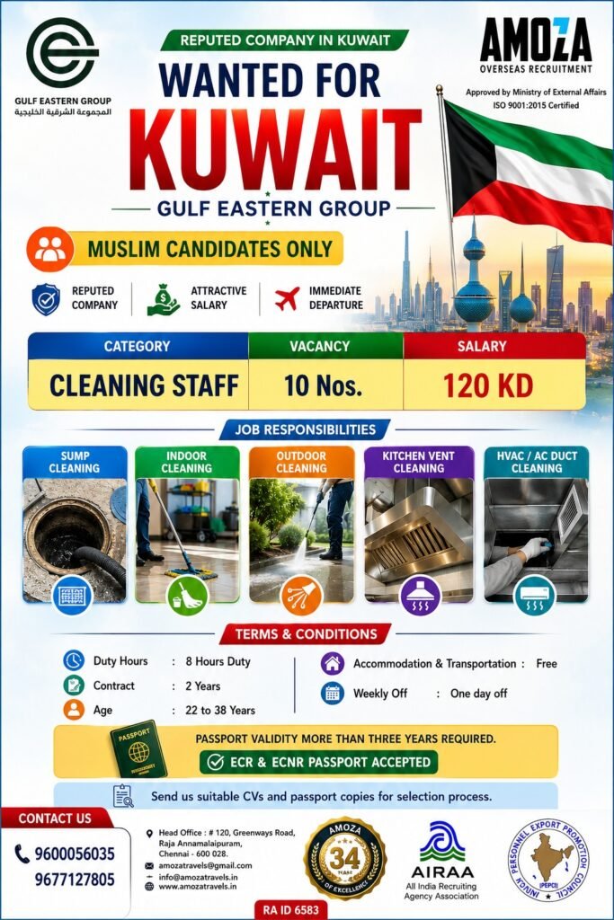 Kuwait Cleaning Staff Jobs 2026 | Gulf Eastern Group Kuwait Recruitment | Apply Now
