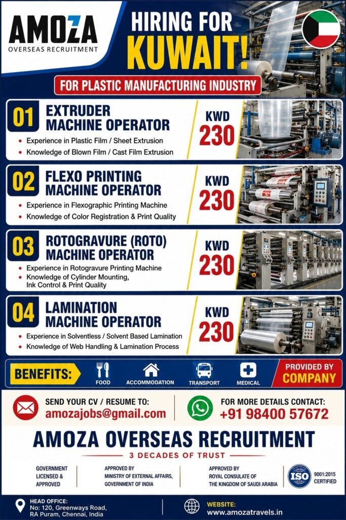 Kuwait Plastic Manufacturing Jobs 2026 – Multiple Vacancies | Apply Now Kuwait Plastic Manufacturing Jobs 2026 – Multiple Vacancies | Apply Now
