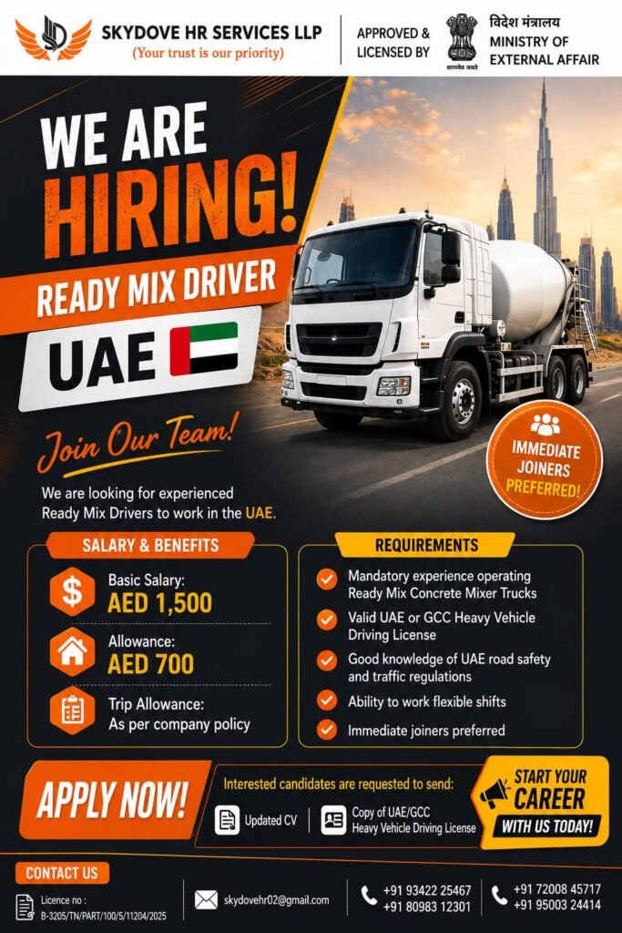 UAE Ready Mix Driver Jobs 2026 | Apply Now UAE Ready Mix Driver Jobs 2026 | Apply Now