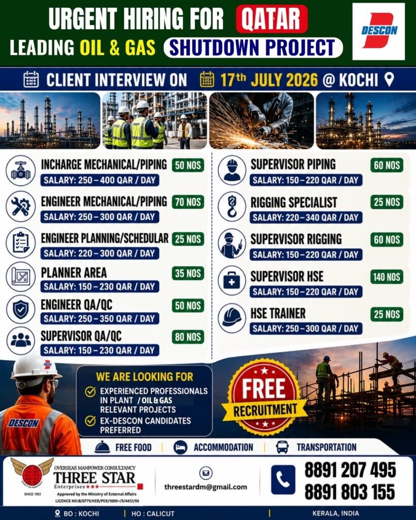 Qatar Oil & Gas Shutdown Project Jobs 2026 – DESCON Hiring 