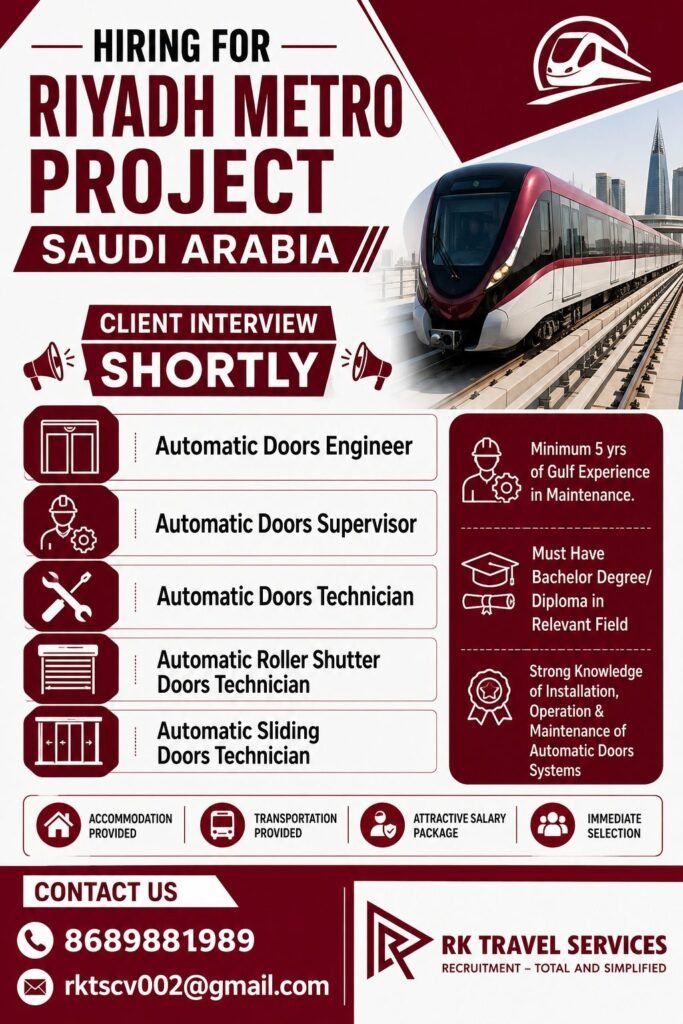 Riyadh Metro Project Saudi Arabia Recruitment 2026 | Client Interview Soon | Apply Now