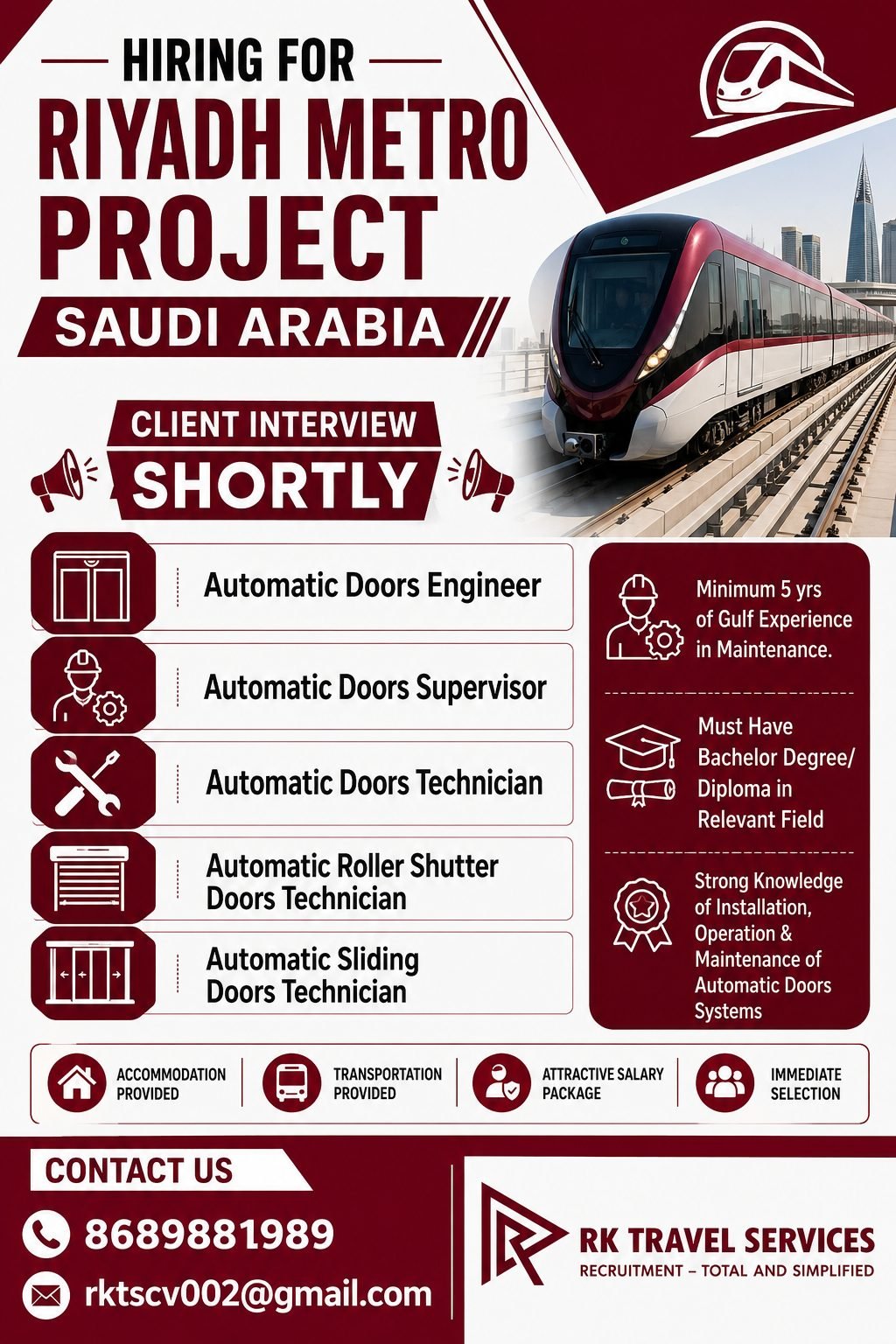Riyadh Metro Project Saudi Arabia Recruitment 2026 | Client Interview Soon | Apply Now