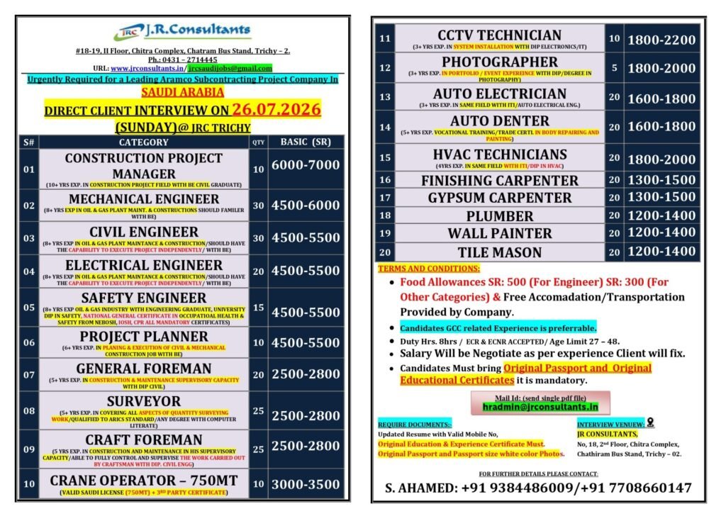 Saudi Arabia Aramco Project Jobs 2026 | Direct Client Interview Saudi Arabia Aramco Project Jobs 2026 | Direct Client Interview