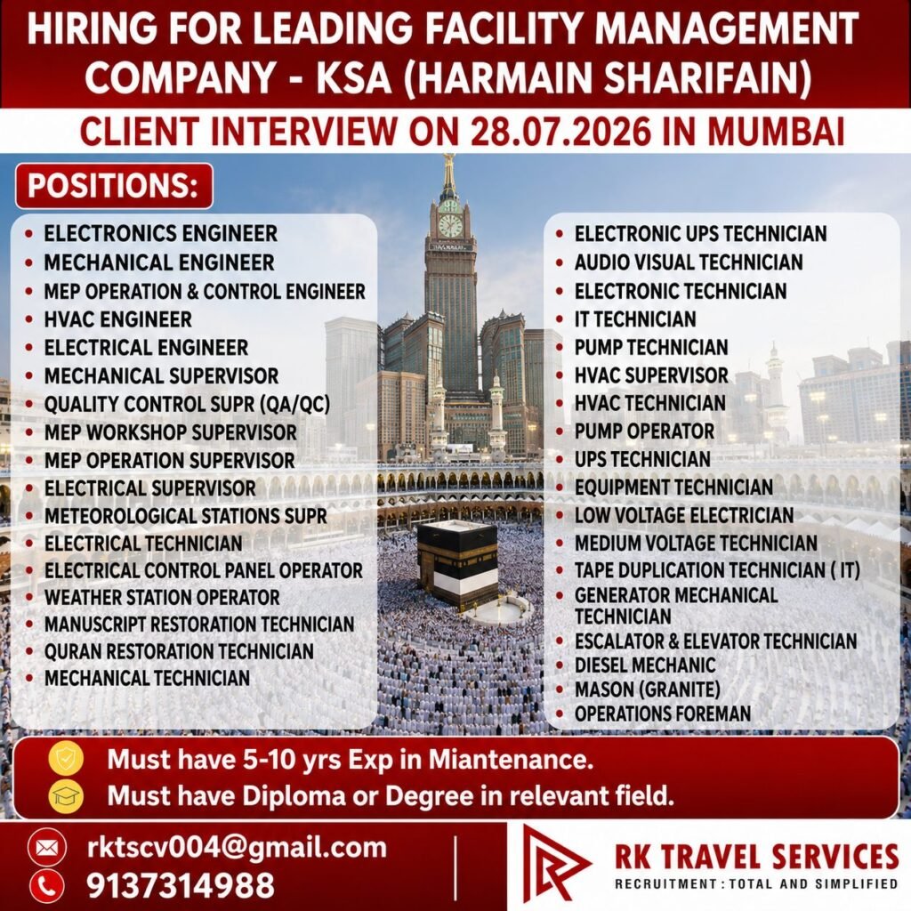 Saudi Arabia Facility Management (Harmain Sharifain) Jobs 2026 