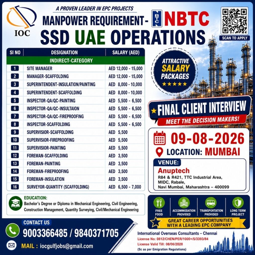 SSD UAE Operations Jobs 2026 – EPC Project - Apply Now