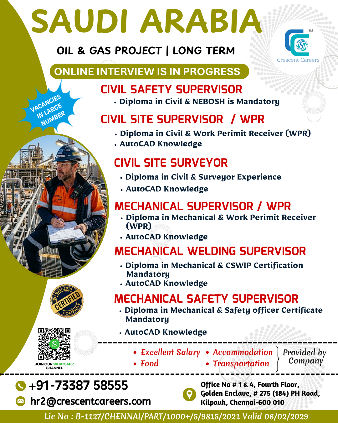 Saudi Arabia Jobs 2026: Oil & Gas Project Vacancies for Civil, Mechanical & Safety Supervisors