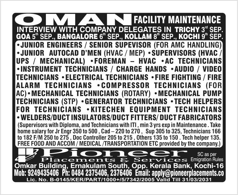 Oman Facility Maintenance Jobs 2026 – Multiple Vacancies