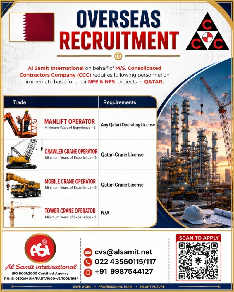Immediate Hiring for Qatar | NFE & NFS Projects Immediate Hiring for Qatar | NFE & NFS Projects
