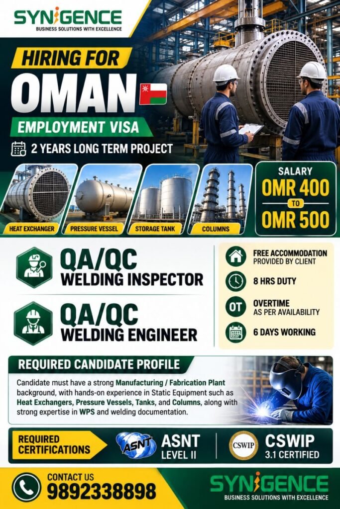Oman - hiring experienced QA/QC Welding Inspectors & QA/QC Welding Engineers 