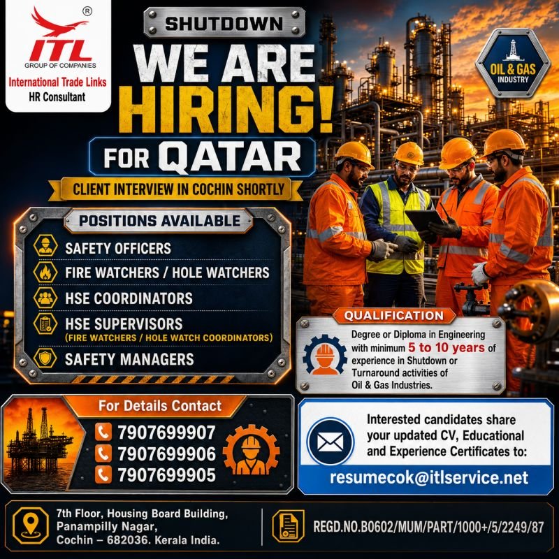 Recruiting For Oil & Gas Shutdown Project in Qatar