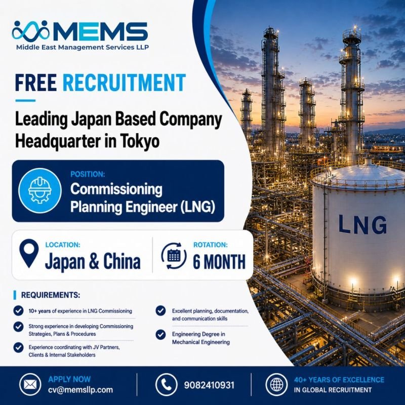 hiring for a Commissioning Planning Engineer (LNG) for a leading Japan-based company headquartered in Tokyo.