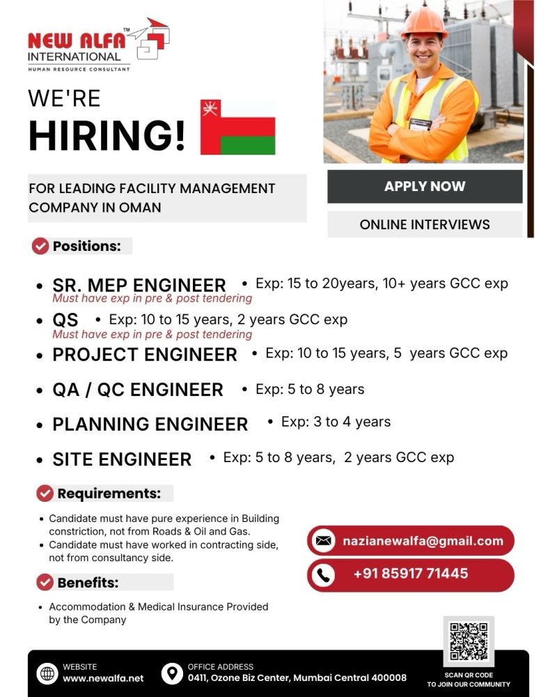 Urgent hiring for a Leading Facility Management Company in Oman.
