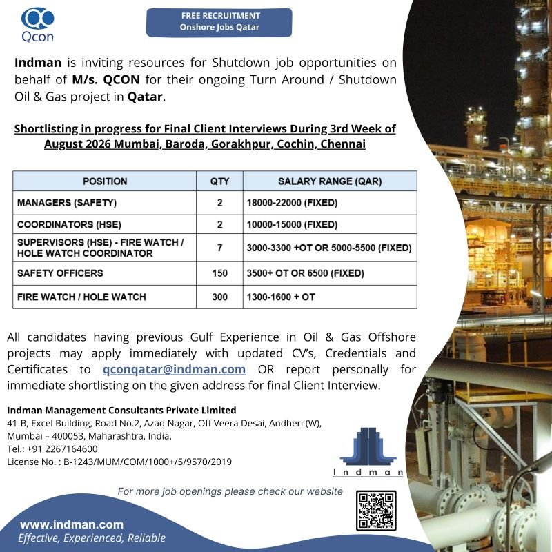 Onshore Jobs Qatar - Turn Around / Shutdown Oil & Gas project
