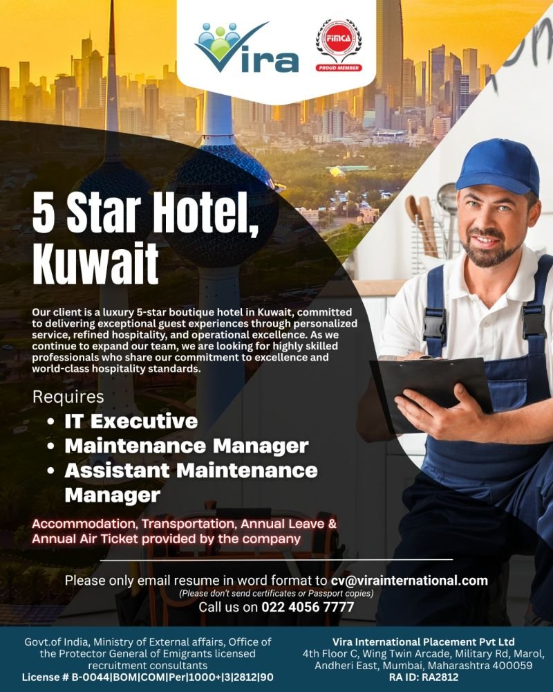Hiring For A premier 5-Star Boutique Hotel in Kuwait 