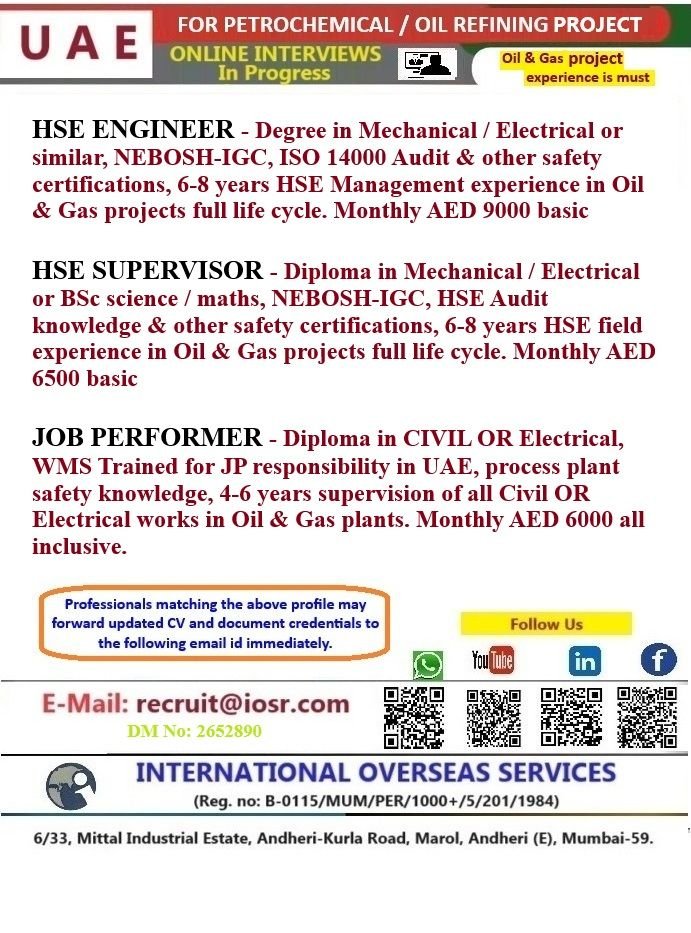 UAE Petrochemical & Oil Refinery Jobs 2026 | Online Interview