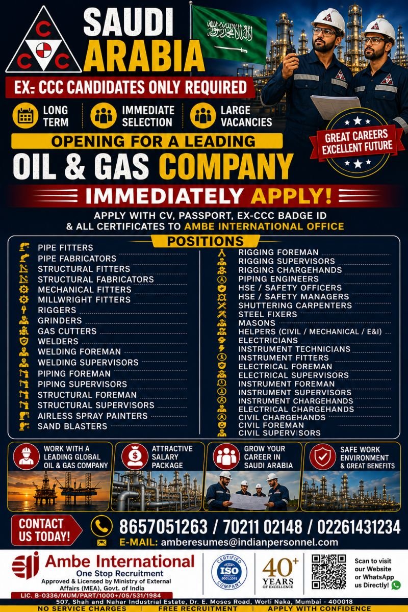 Saudi Arabia Oil & Gas Jobs 2026 | Urgent Recruitment