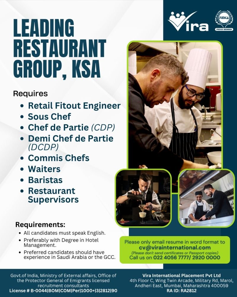 Job Opportunities in Saudi Arabia leading restaurant group - Apply Now