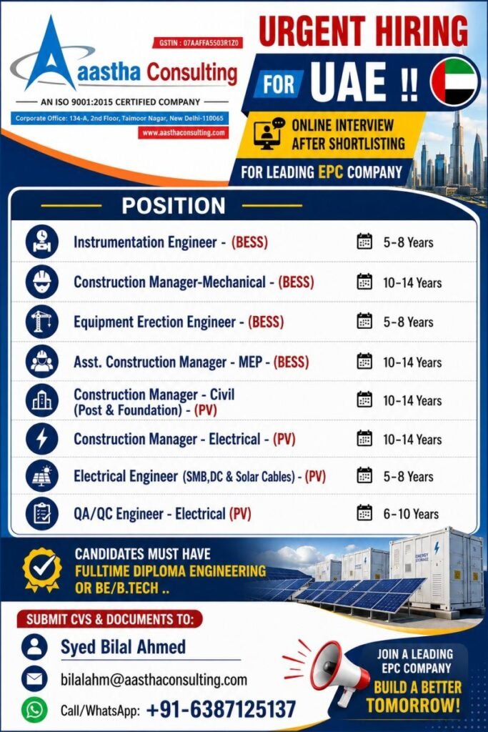 UAE EPC Company Jobs 2026 | Online Interview | Apply Now