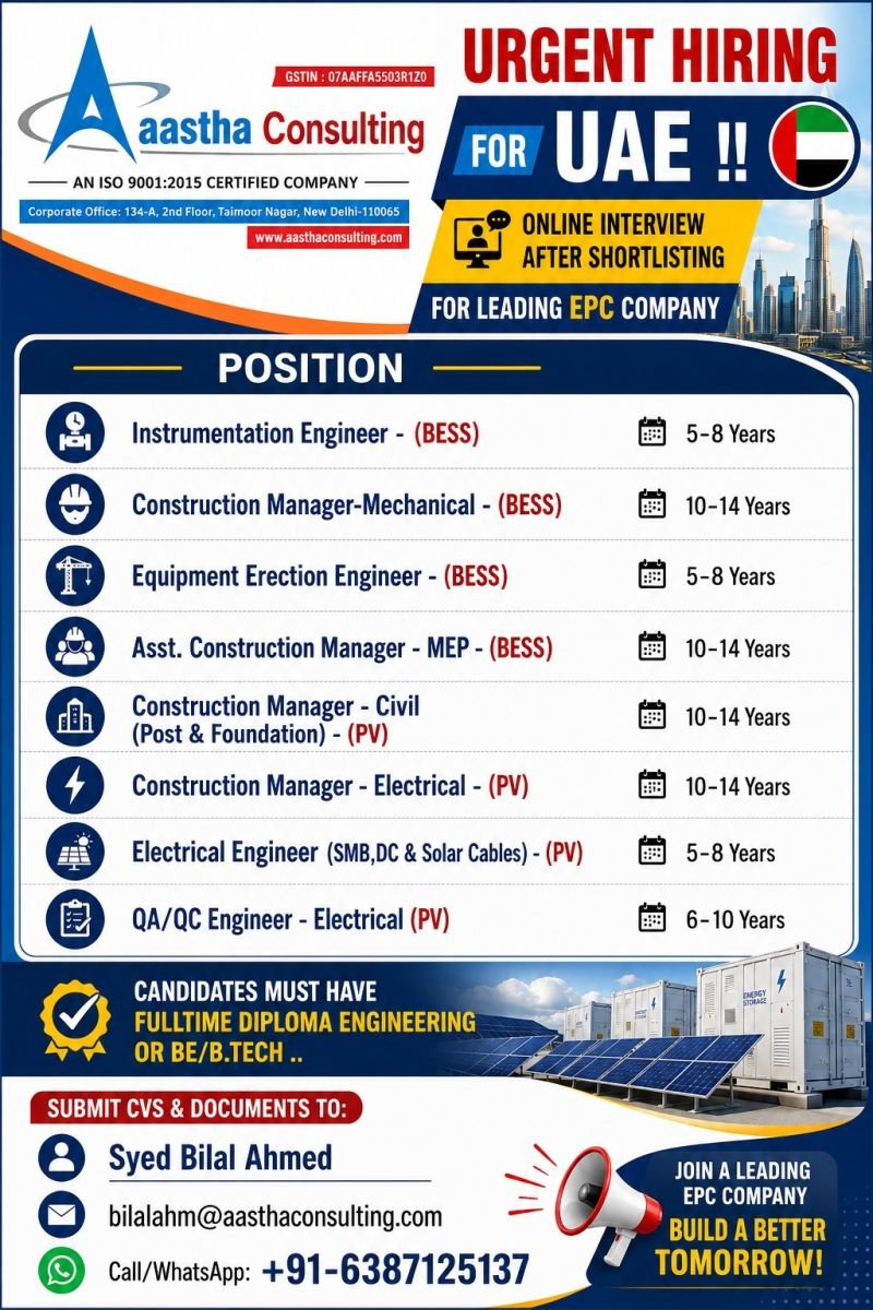 UAE EPC Company Jobs 2026 | Online Interview | Apply Now