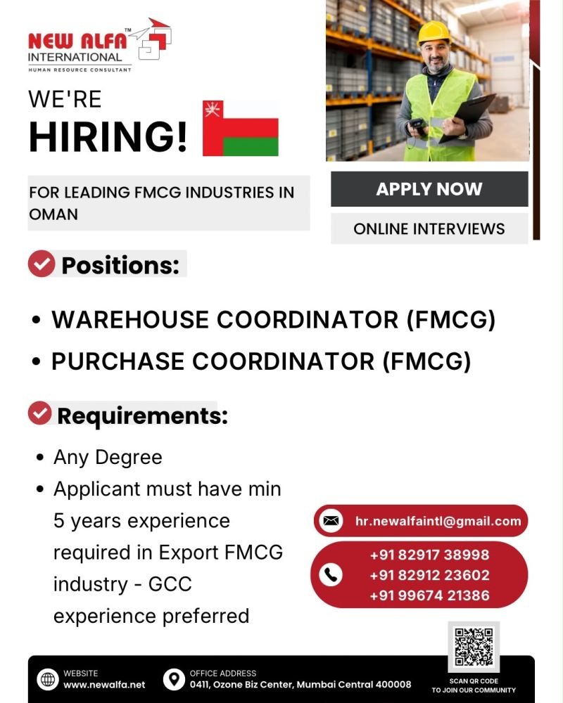 Hiring for Leading FMCG Industries - Oman