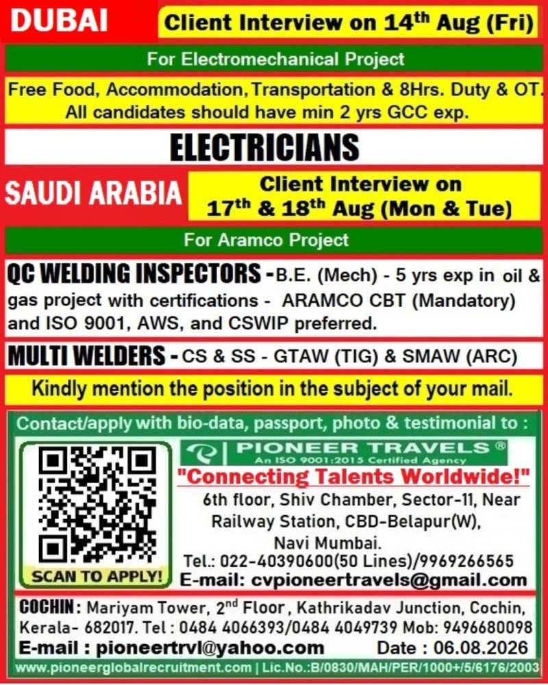 Urgent Hiring For Dubai & Saudi Arabia Urgent Hiring For Dubai & Saudi Arabia