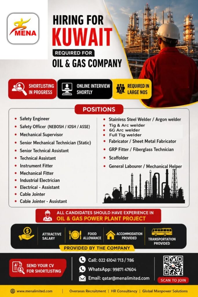 Hiring For reputed Oil & Gas Company in Kuwait Hiring For reputed Oil & Gas Company in Kuwait