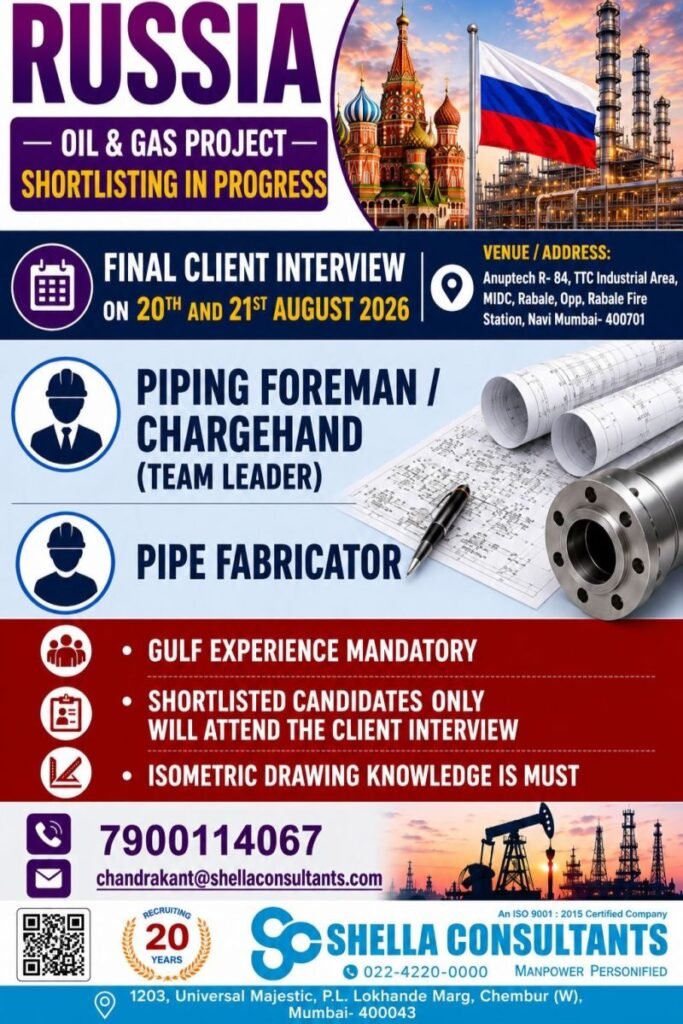 Russia Oil & Gas Project Jobs 2026 | Pipe Fabricator & Piping Foreman Jobs | Final Client Interview