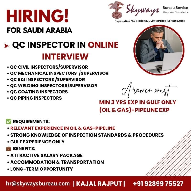 Saudi Arabia QC Inspector Jobs 2026 | Online Interview 