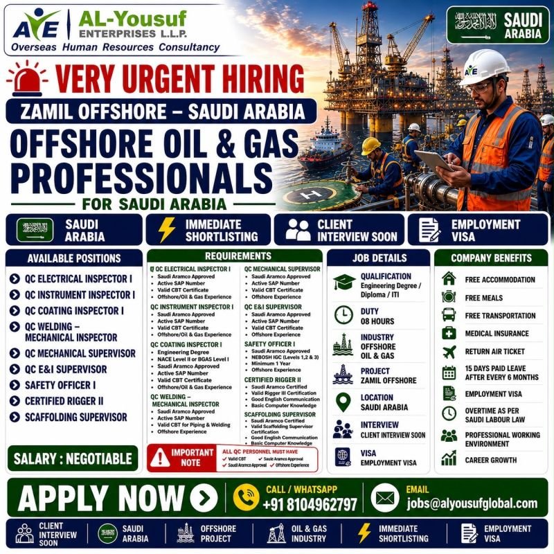 Saudi Arabia - Hiring Urgent for an Offshore Project.