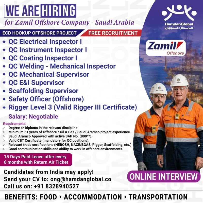 hiring for Zamil Offshore Company - Saudi Arabia