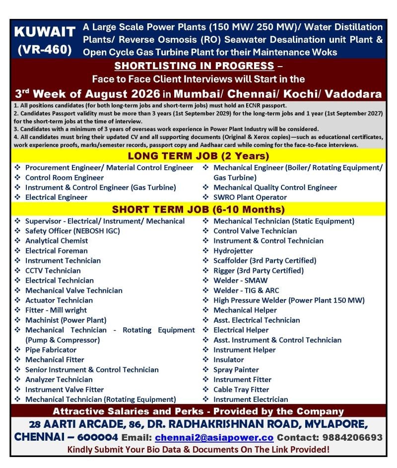 Kuwait Power Plant Jobs 2026 | Long-Term & Short-Term Vacancies