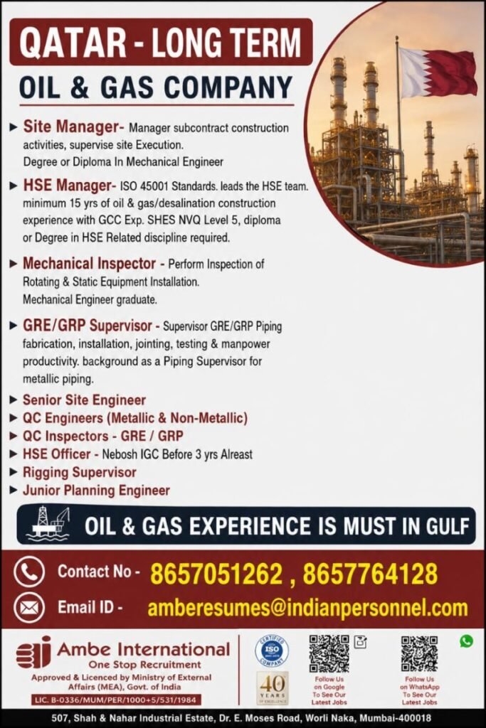 Hiring for Qatar – Long-Term Oil & Gas Project