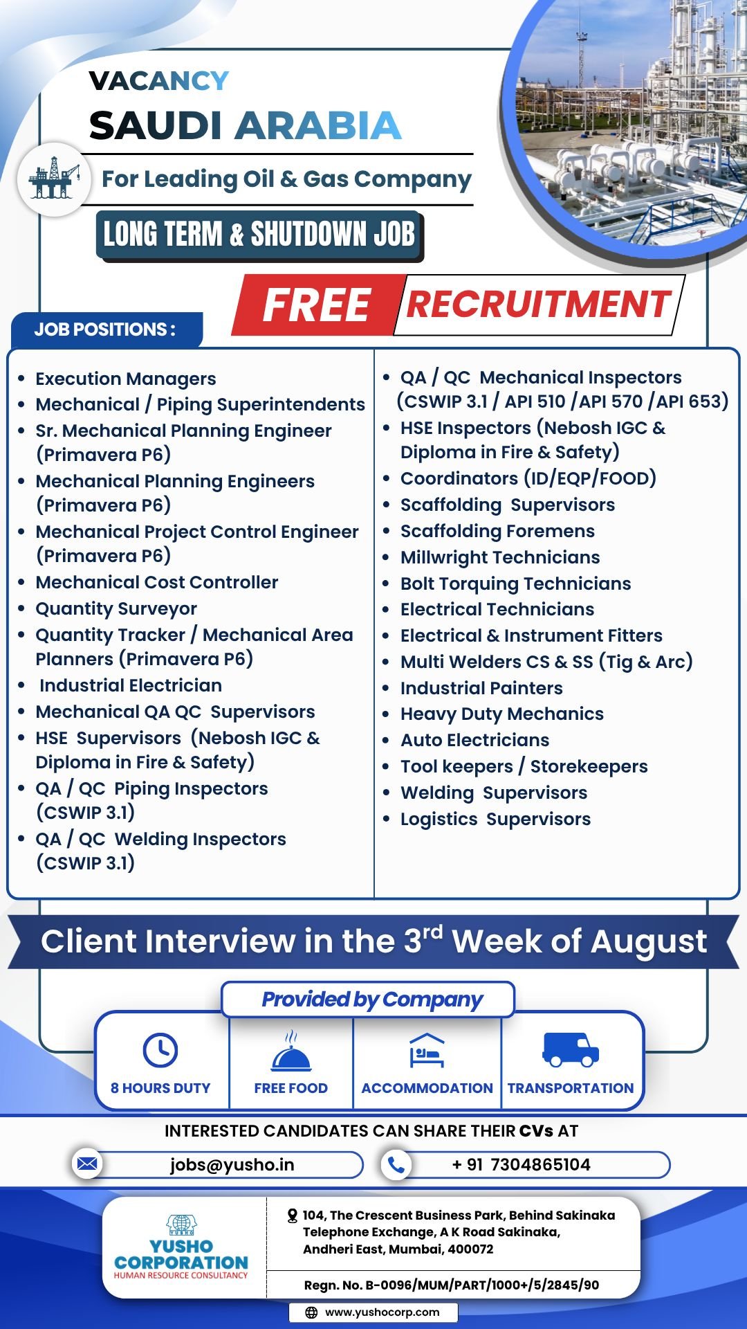 Hiring for Saudi Arabia – Leading Oil & Gas Company