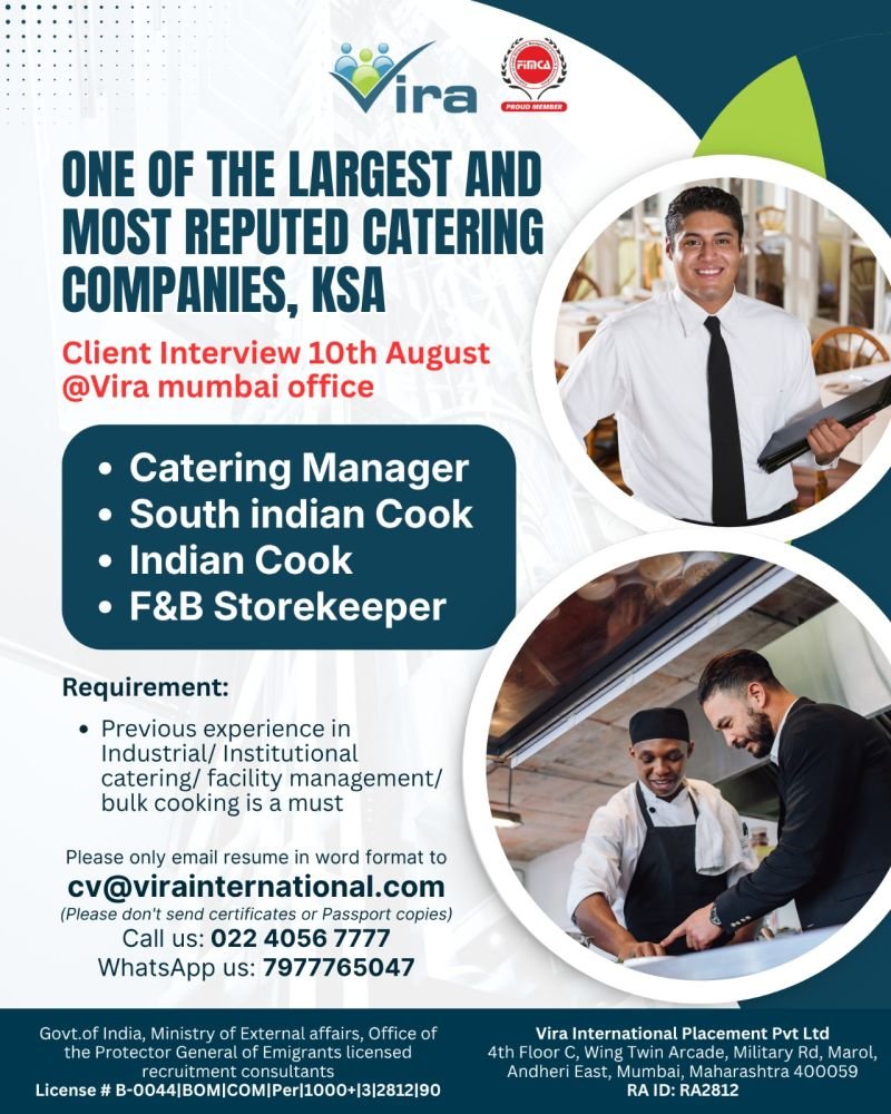 Saudi Arabia - Hiring For One of the largest and most reputed catering companies 