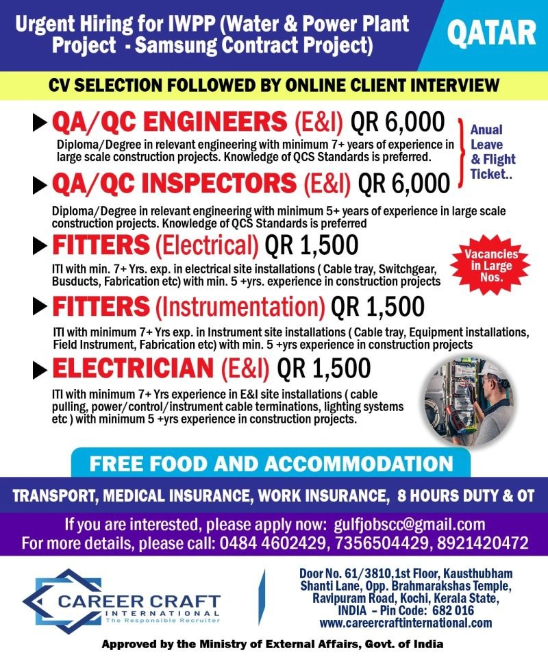 Qatar IWPP Water & Power Plant Project Jobs 2026 – Samsung Contract Project