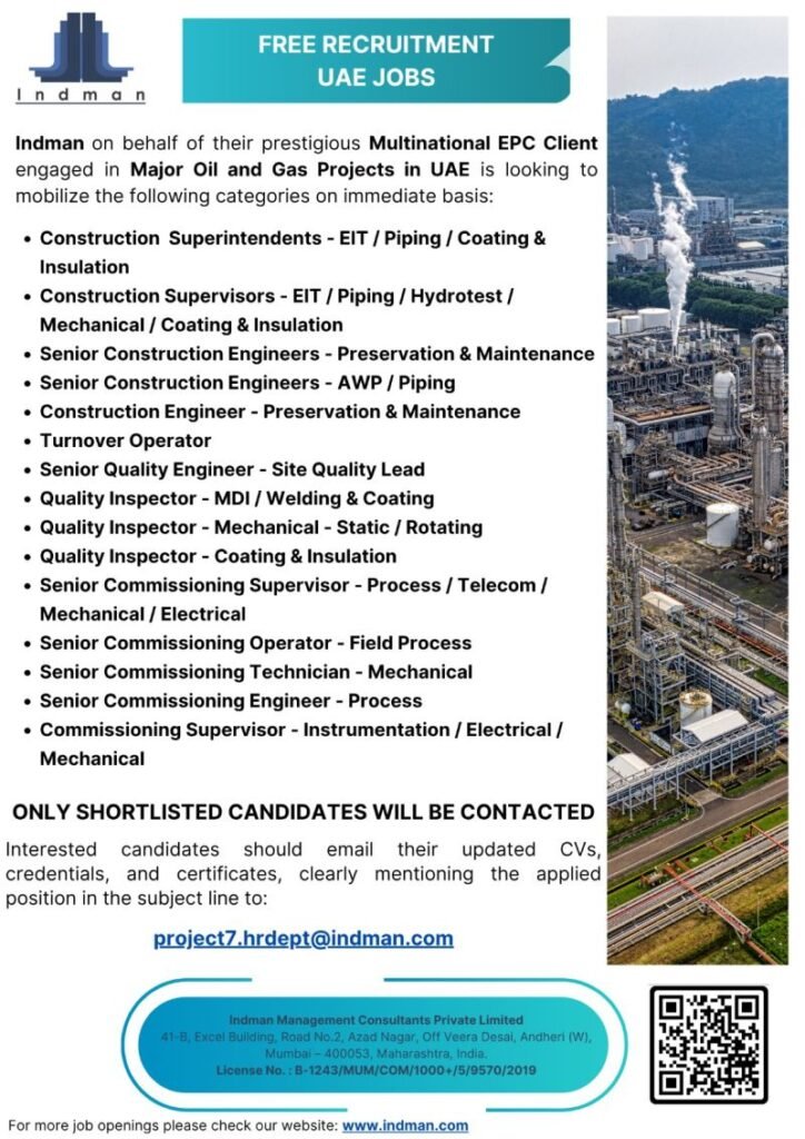 Hiring Urgent for Major Oil and Gas Projects in UAE Hiring Urgent for Major Oil and Gas Projects in UAE