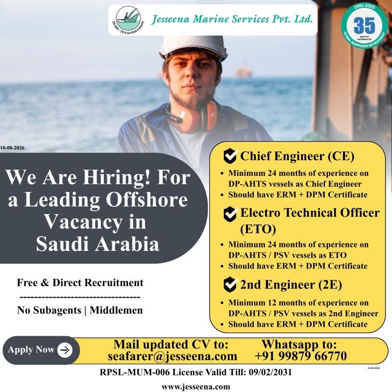 Hiring For a Leading Offshore Vacancy in Saudi Arabia