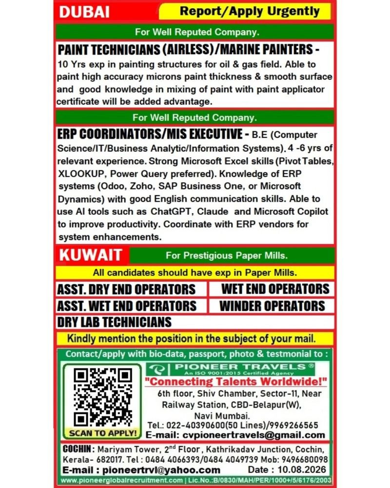 Urgent Hiring For Dubai & Kuwait - Apply Now
