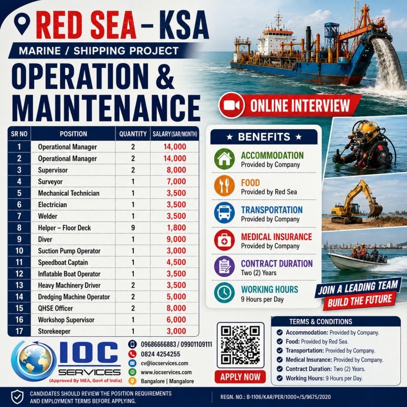 Saudi Arabia Jobs - Hiring for Marine/Shipping Project in Red Sea