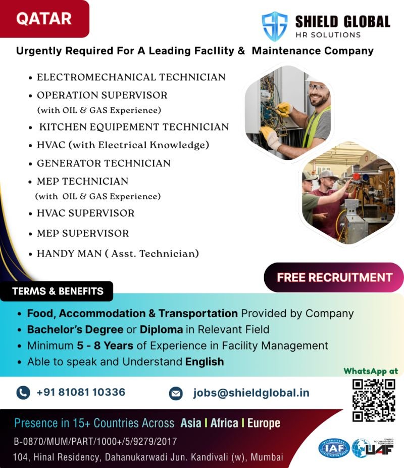 Facility Maintenance Jobs in Qatar - Apply Now