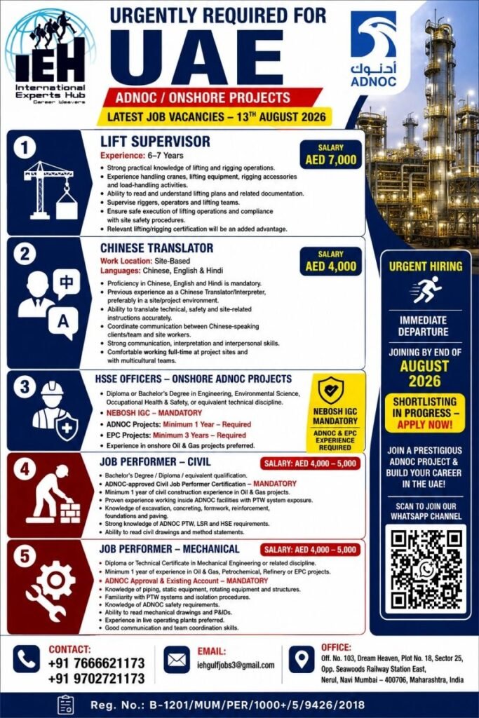UAE Jobs 2026 – Onshore Projects | Latest Vacancies UAE Jobs 2026 – Onshore Projects | Latest Vacancies