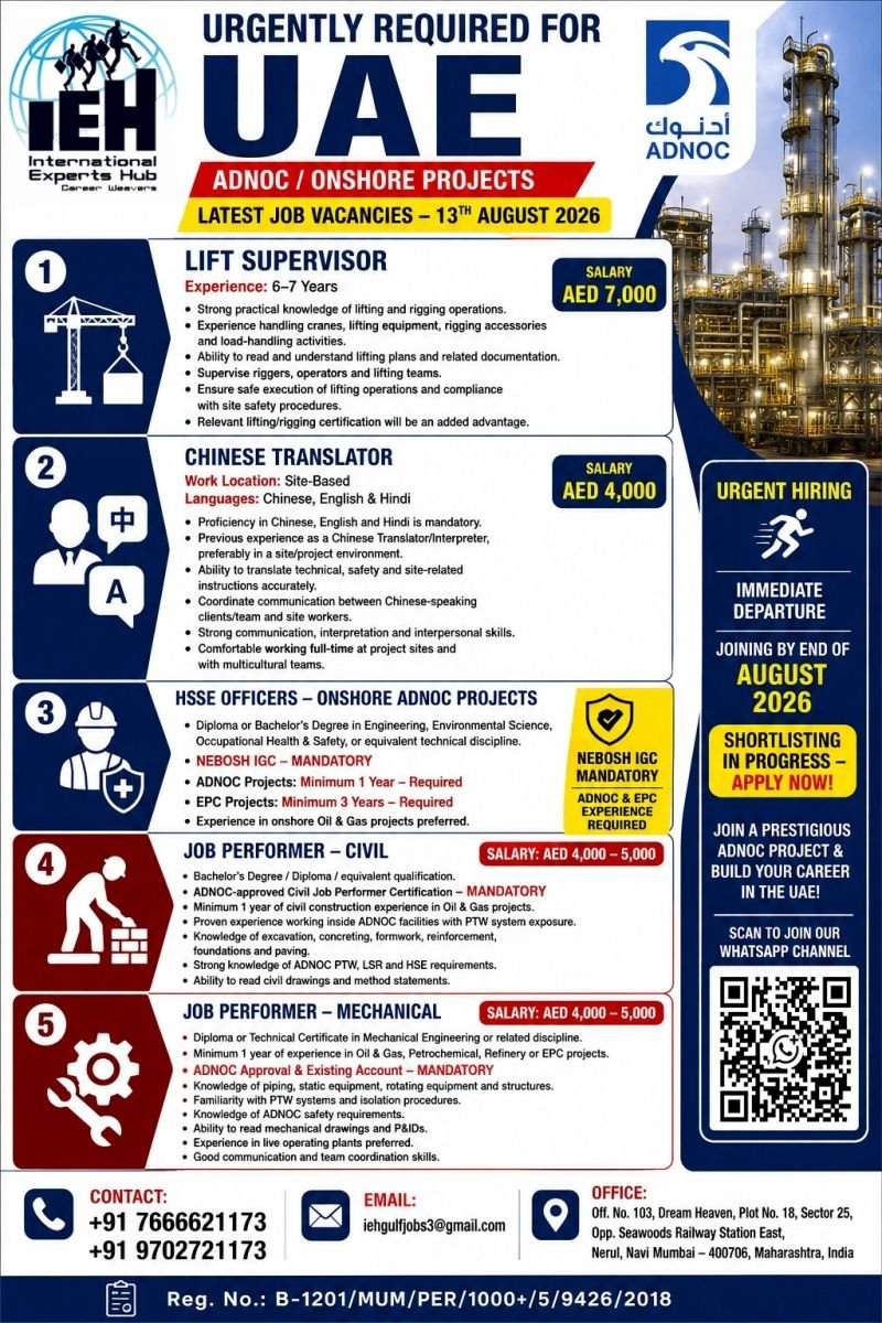 UAE Jobs 2026 – Onshore Projects | Latest Vacancies